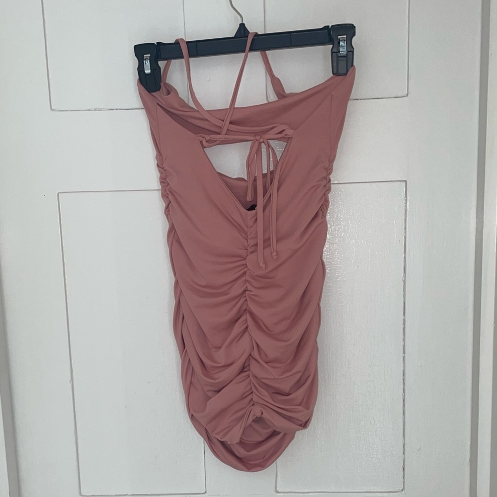 Dusty Rose Backless Ruched Dress - Picture 6 of 7